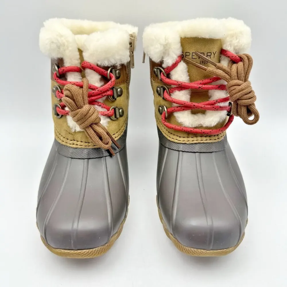Sperry Kids Alpine Saltwater Winter Boots US 1M Tan Red Water Resistant NIB